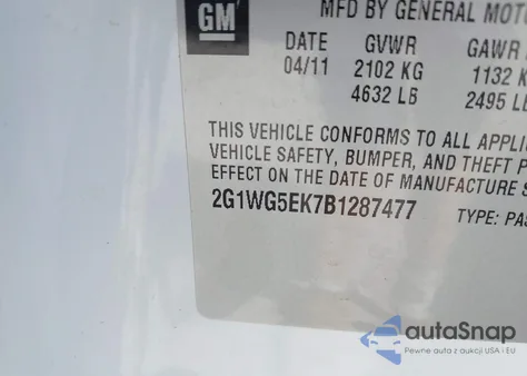 2011 Chevrolet Impala Lt z USA, uszkodzony, nr VIN 2G1WG5EK7B1287477